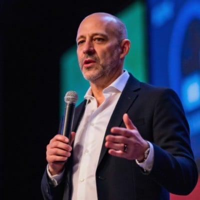 Executives reviewing Chief AI Officer statistics and AI workflow diagrams in a boardroom setting.